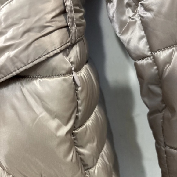 New Centigrade Champagne Gold XL Long Puffer Coat Faux Fur Hood Trim Belted - Picture 7 of 12